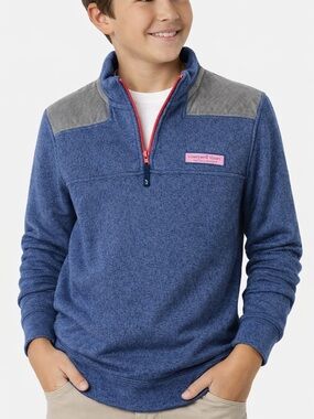 Vineyard Vines 1/4 Zip Pullover Sweatshirt Blue Gray Shep Shirt Whale Logo XL 18